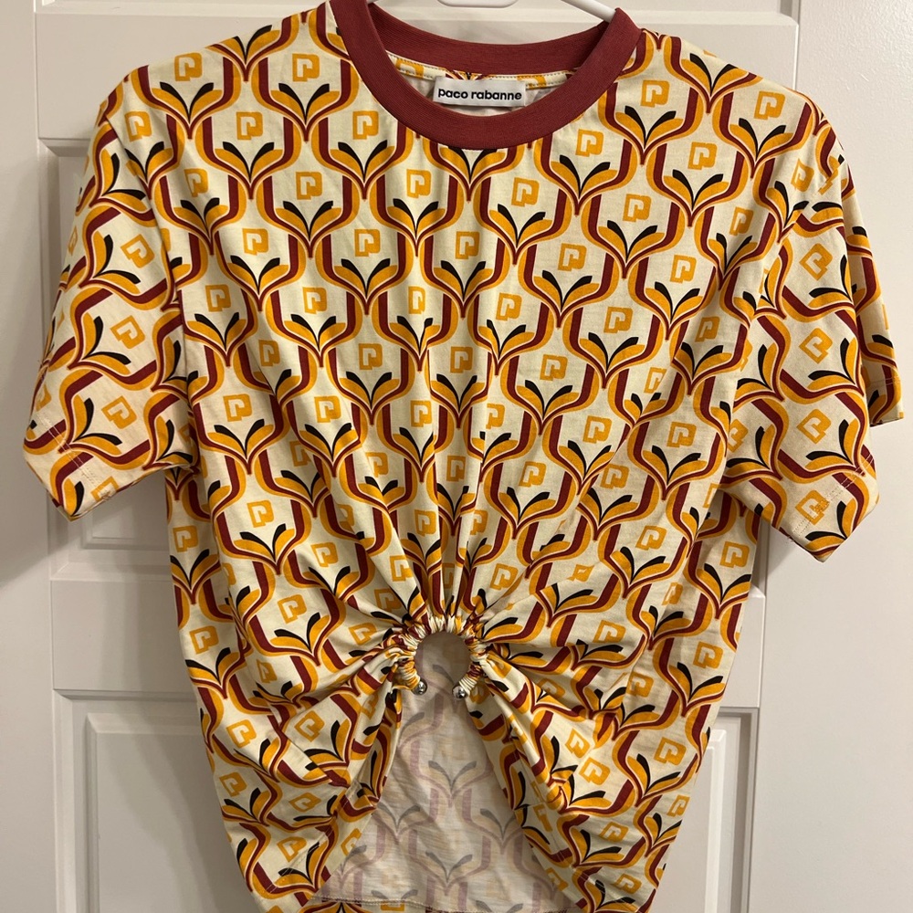 LIKE NEW Paco Rabanne Retro Patterned Tee with hardware embellishment